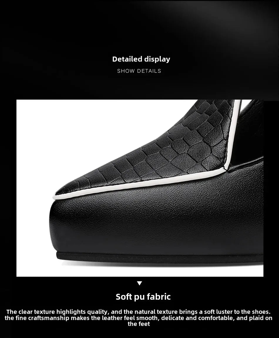 2024 Spring Vintage Fashion Women's Pointed Toe Shallow Sole One-Piece Buckle Mary Sandals High Heels Polyurethane Leather