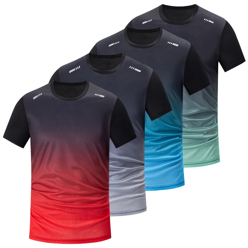 1/2/4/6-piece Men's Seasonal Sports Style Gradient Quick Drying Multi-color Short Sleeved Top Casual Running Black Shorts Set