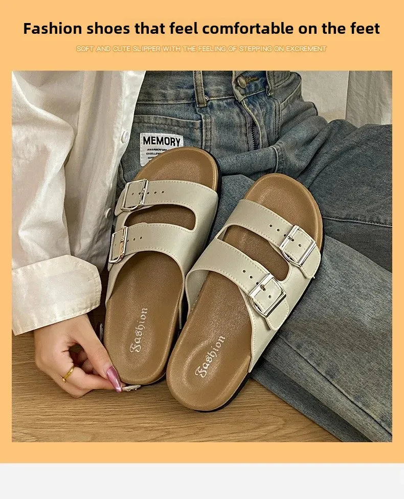 Women's Belted Sandals Roman Style PVC Material Open Toe Metal Decorated Flat Heels Spring Summer Outdoor Wear Fashionable Versa