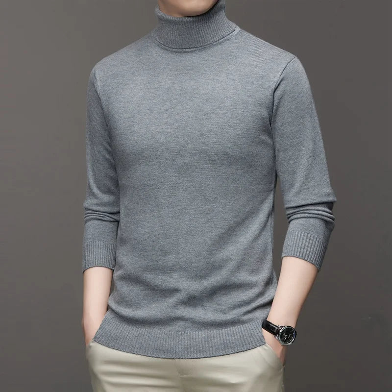 Autumn Mens High Quality Knitted Turtleneck Sweater Slim Fit Long Sleeve Anti-pilling Pullover Solid Color Trend Men Streetwea