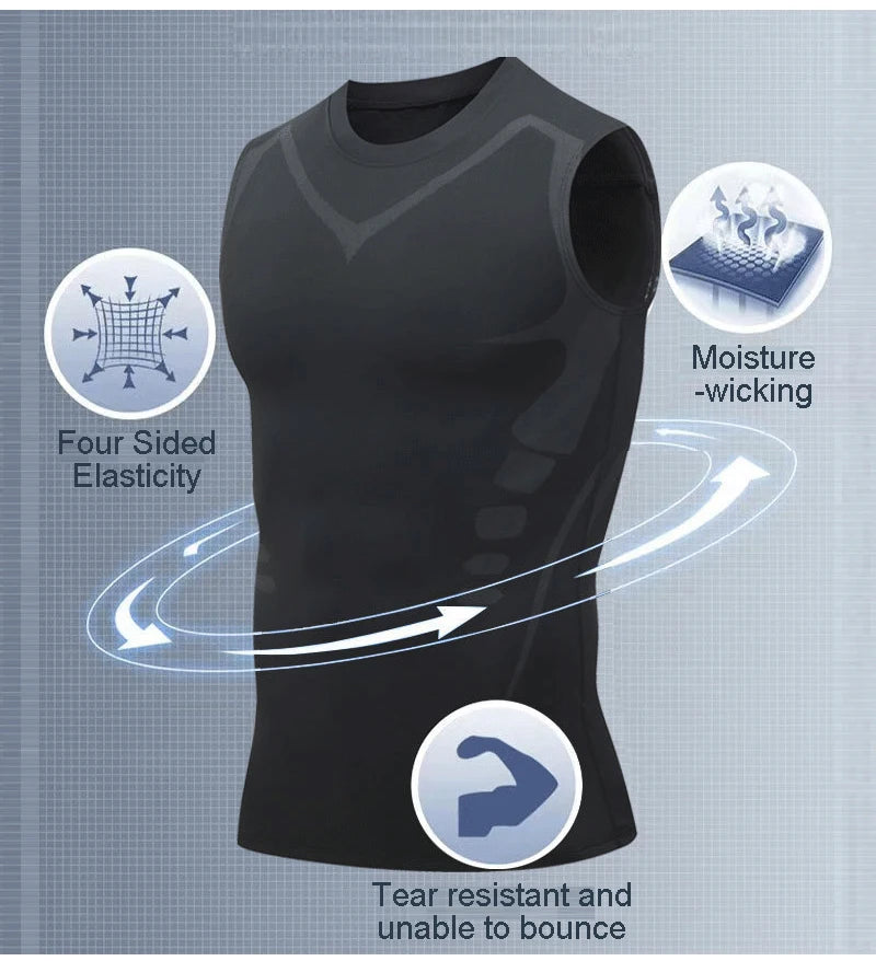 Men's sci-fi printed black vest, fashionable and casual men's quick drying T-shirt, sports and fitness round neck elastic vest