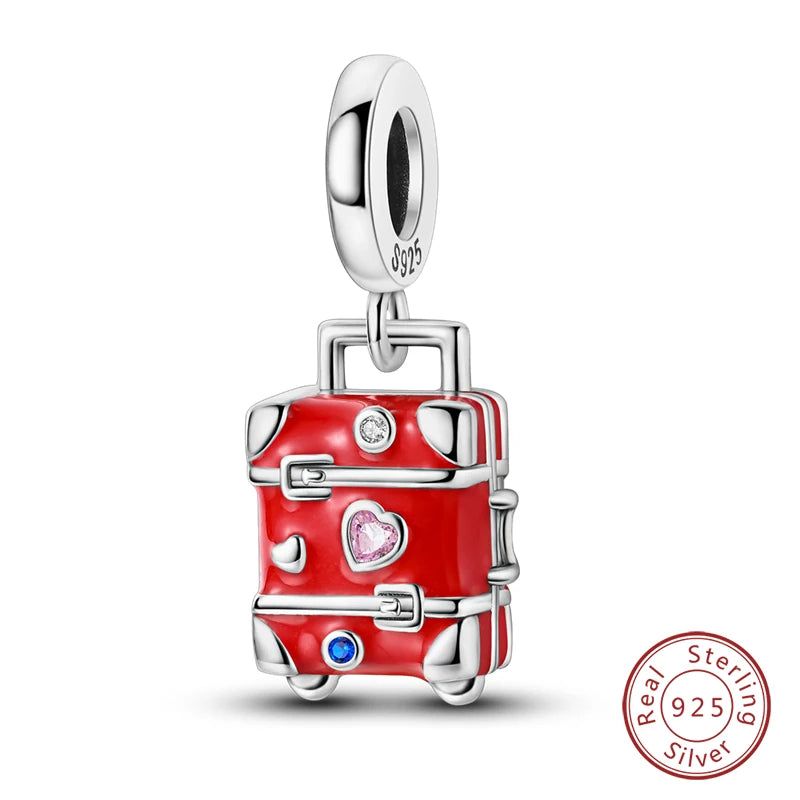Original 925 Sterling Silver Red Charm Beads Red Wine Chili Dumbbell Pendant For Women Fit DIY Bracelet Birthday Jewelry Gift