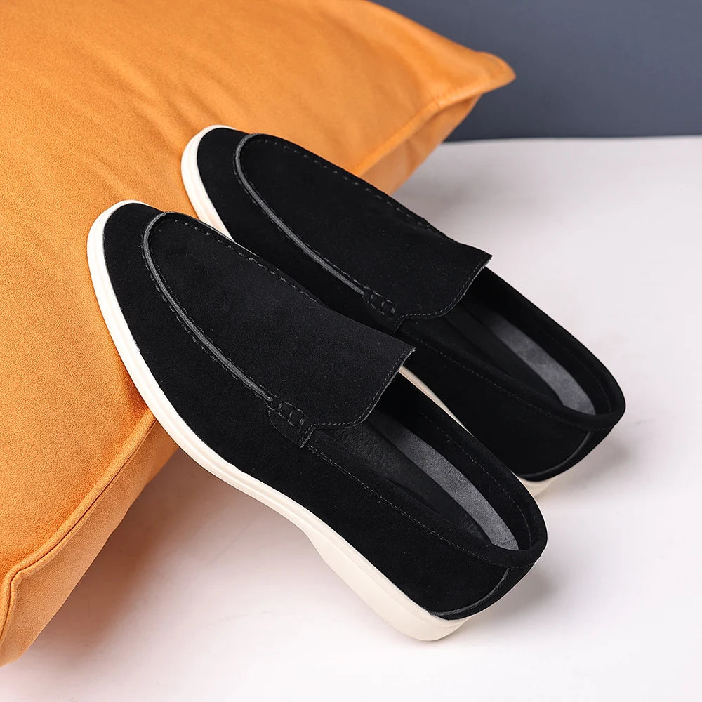 Brand Men's Suede Loafers Soft Leather Slip-On Shoes Comfortable Flat for Men Non-Slip Walking Shoes Casual Wear Business Shoes