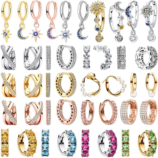 Sparkling Colorful Hoop Earrings 925 Sterling Silver Hypoallergenic Jewelry Embellished With Zircon Elegant Luxury Style Female