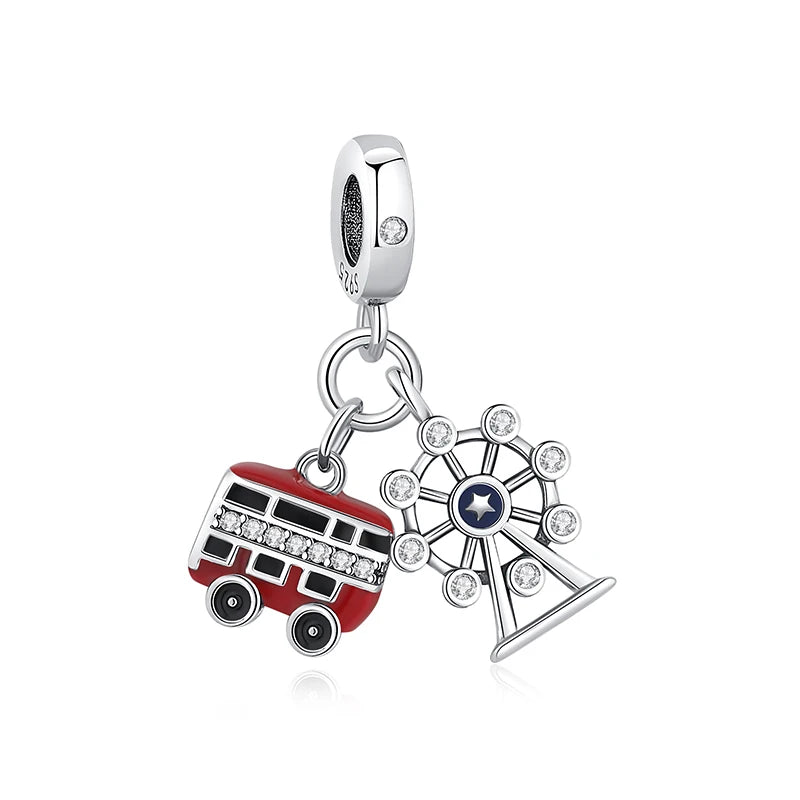 Original 925 Sterling Silver Charms Camera Suitcase London Bus Love Heart Beads Fit Bracelets Necklaces DIY Jewelry Women