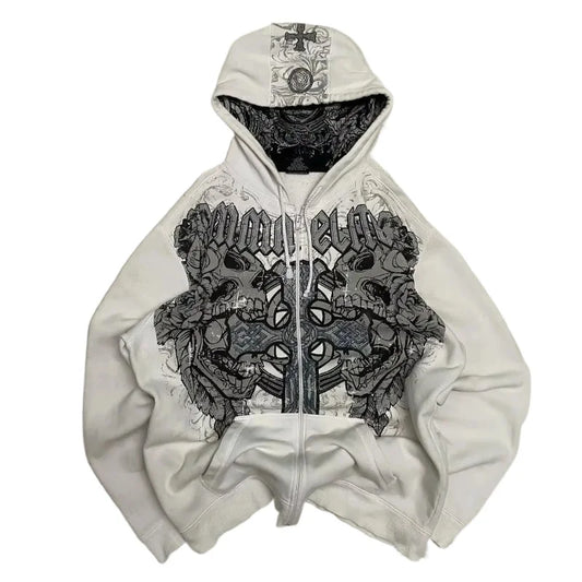 American Y2K New Fashion Trend Fleece Padded Zipper Hoodie Women Street Hip Hop Joker Loose Sweatshirt Couple Casual Punk Hoodie