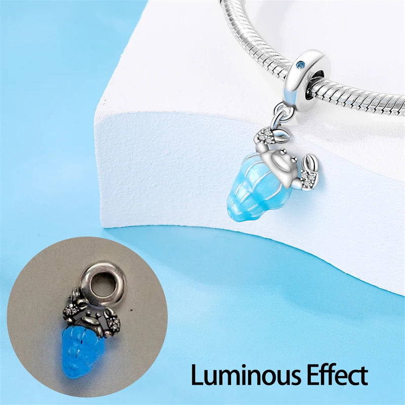 Original 925 Sterling Silver Charms Beads Blue Crab Red Lobster Charms Pendant For Women Fine DIY Bracelet Jewelry Gifts