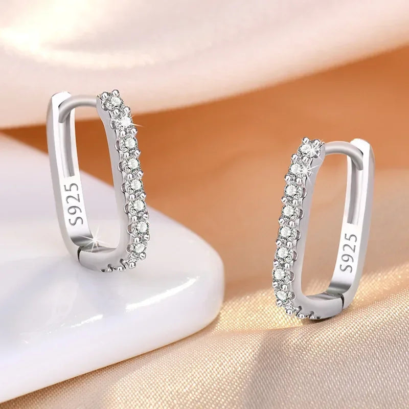 Fashion kpop 925 Sterling Silver luxury Crystal Jewelry Zircon Circle Hoop Earrings for Woman Lady Wedding Party Holiday Gifts