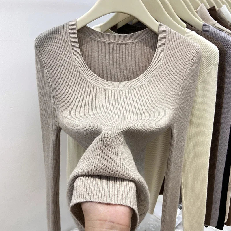 Zjaiss Solid Color O-neck Knitted Pullovers 2025 Women's Autumn Winter New Slim Fit Sweater Soft Warm Simple Base Layer Top