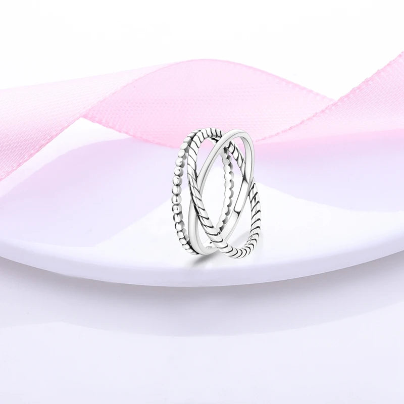 Rings 925 Silver Interwoven Line Rings Zircon Geometric Winding Rings Romantic Engagement Wedding Valentine Fine Jewelry Gift