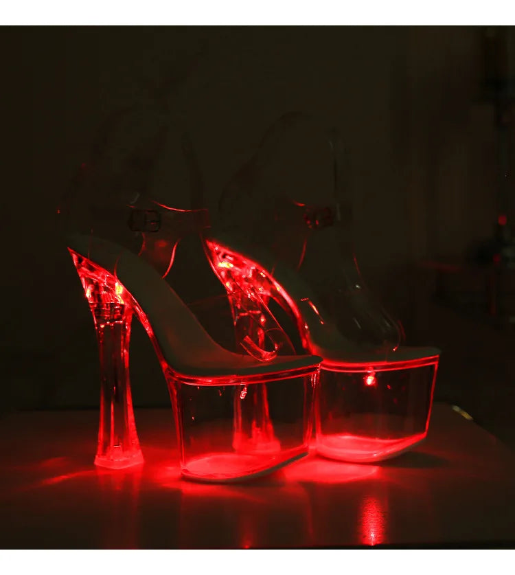 17.5CM Extreme High Heels Glowing Platform Clear Heels Nightclub Sandals For Women Transparent PVC Fashion Model Catwalk Shoes