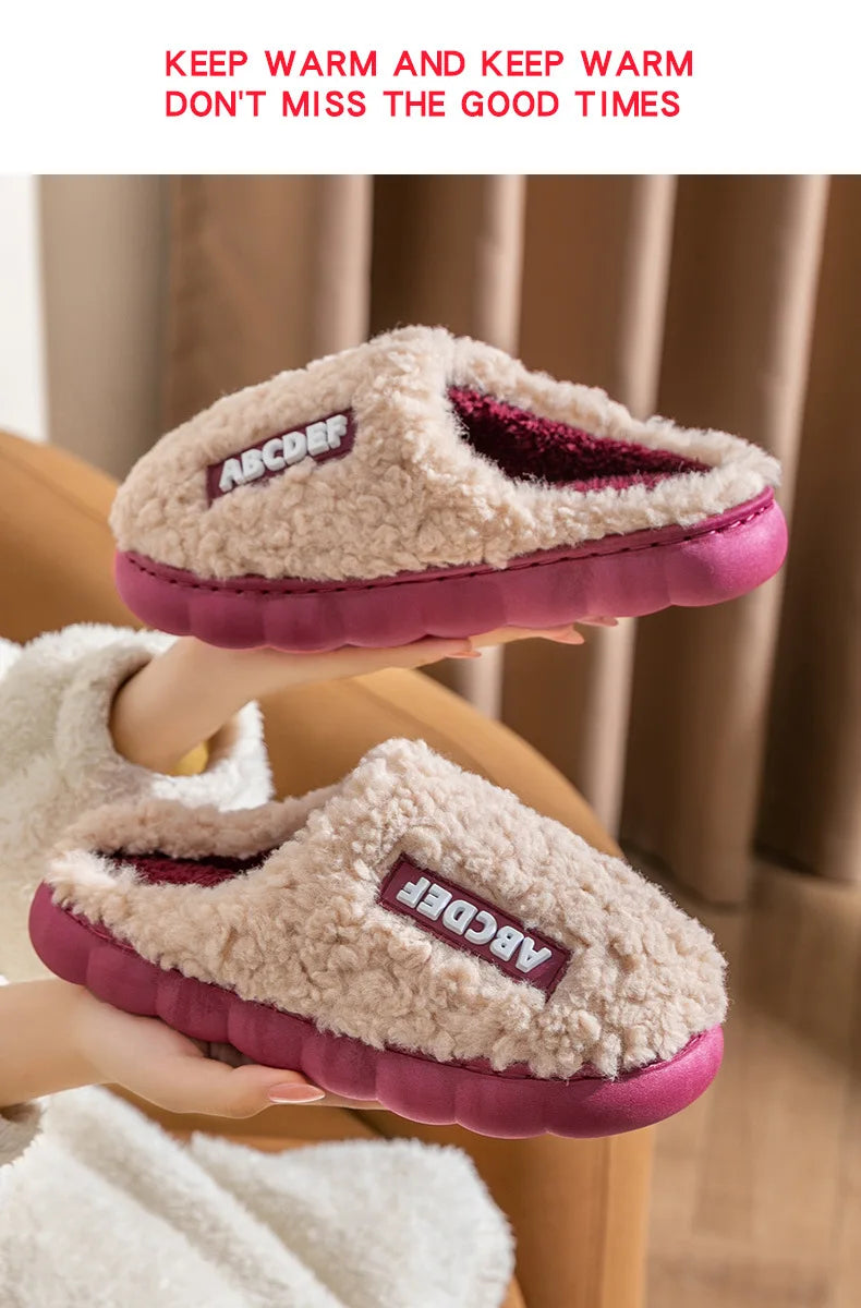 Warm Plush Winter Shoes Men Women Indoor Slippers Letter Anti-slip Soft Fur Couple Home Floor Cotton Slipper House Shoes 2023