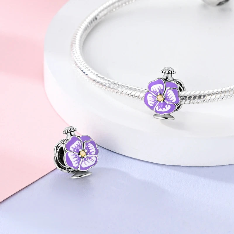 Original S925 Silver Romantic Pink Crown Perfume Bottle Charms Beads Fit Qikaola Bracelets Fine DIY Jewelry Valentine's Day Gift