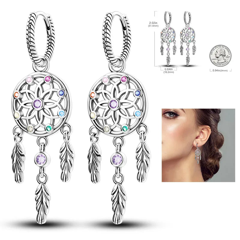 925 Silver Hoop Earrings  For Woman Pendientes Zircon Heart Shape Star Eardrop Original Earring Fashion Jewelry