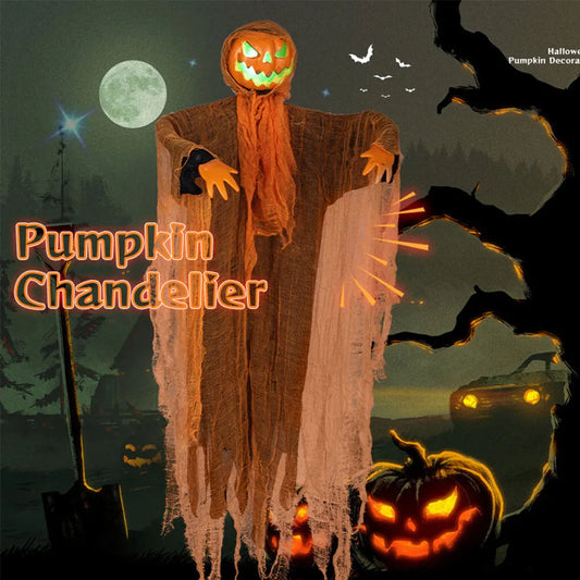 1PC Halloween Pumpkin Party Decoration Hanging Head Green Light Rotating Pumpkin Glowing Sound Hanging Prop Courtyard