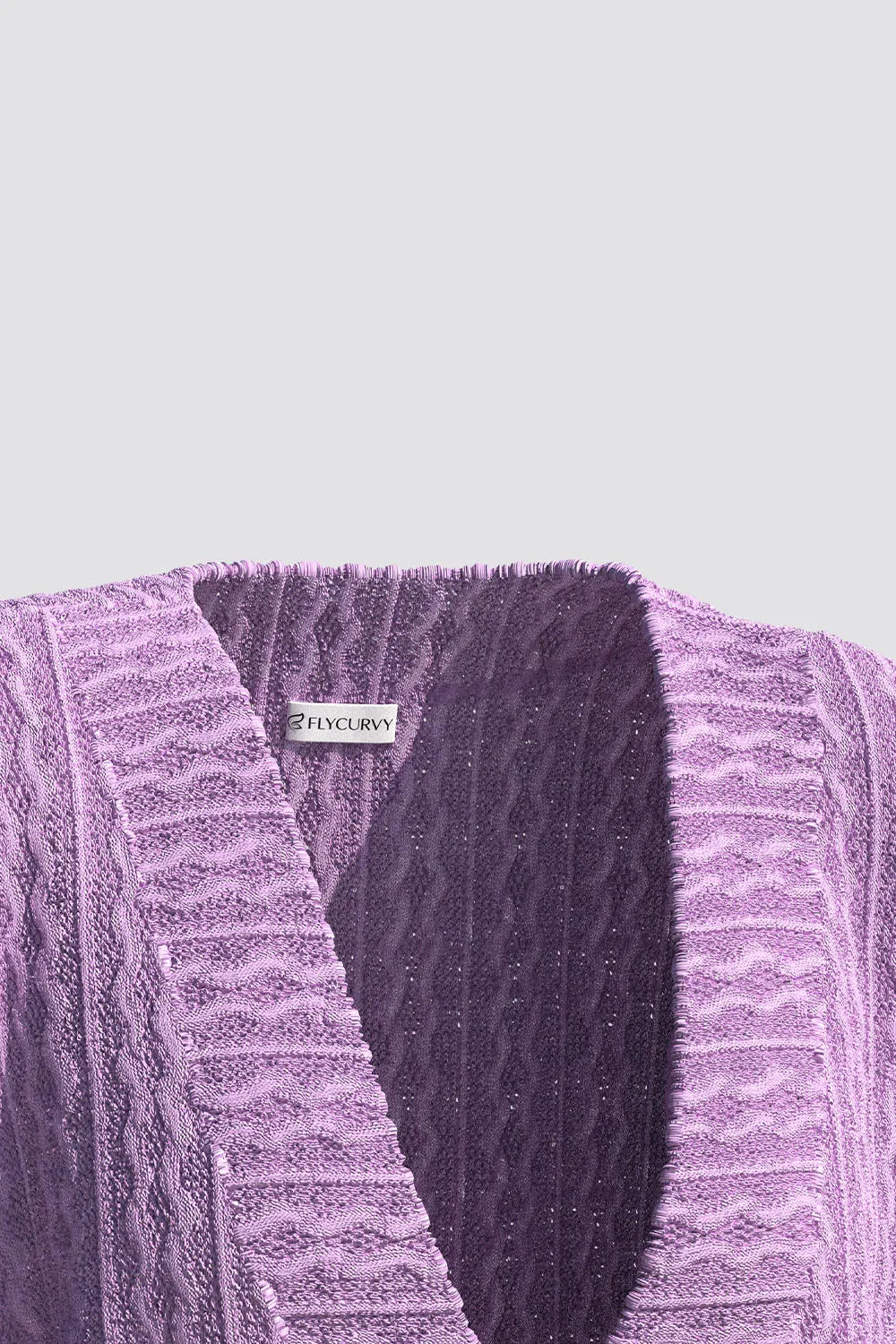 Flycurvy Plus Size Women's Casual Purple Knitted Cardigan Single-Breasted Sweater Comfortable Loose Fit