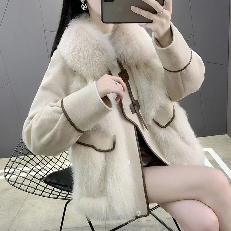 2023 New Autumn Winter with Fur Neighboring Fox Fur Grass Women's Coat Fashion Popular Down Cotton Coat Parker Coat Suede Trend