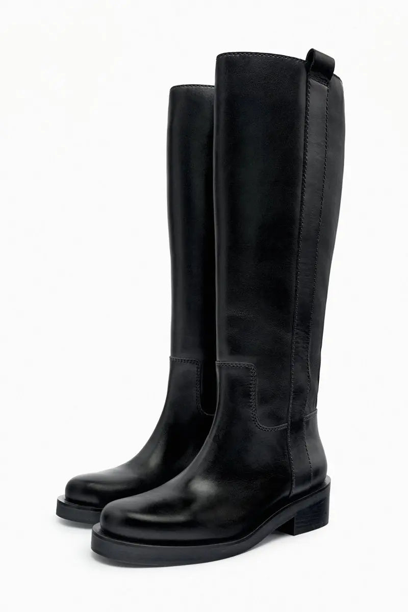 INS ZA Plus Size 34-43 New Fashion Full Genuine Leather Boots Women Slip On Knee High Boots Autumn Winter Straight Knight Botas