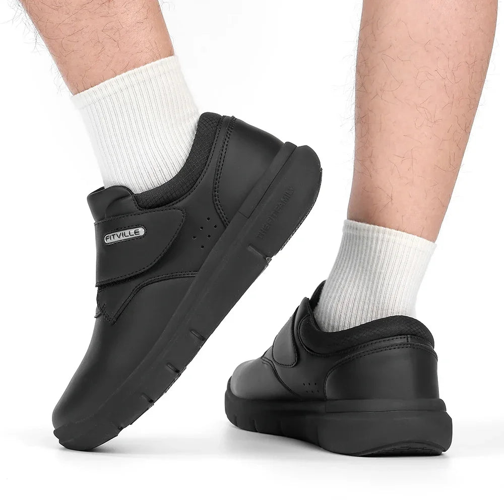Extra Wide Men'S Shoes Leather Diabetic Walking Shoes For Elder Orthopedic Toes Swollen Feet Non-Slip With Arch Support