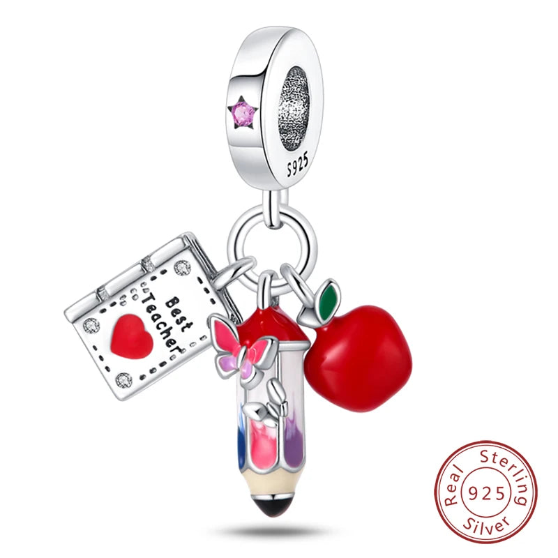 Original 925 Sterling Silver Red Charm Beads Red Wine Chili Dumbbell Pendant For Women Fit DIY Bracelet Birthday Jewelry Gift