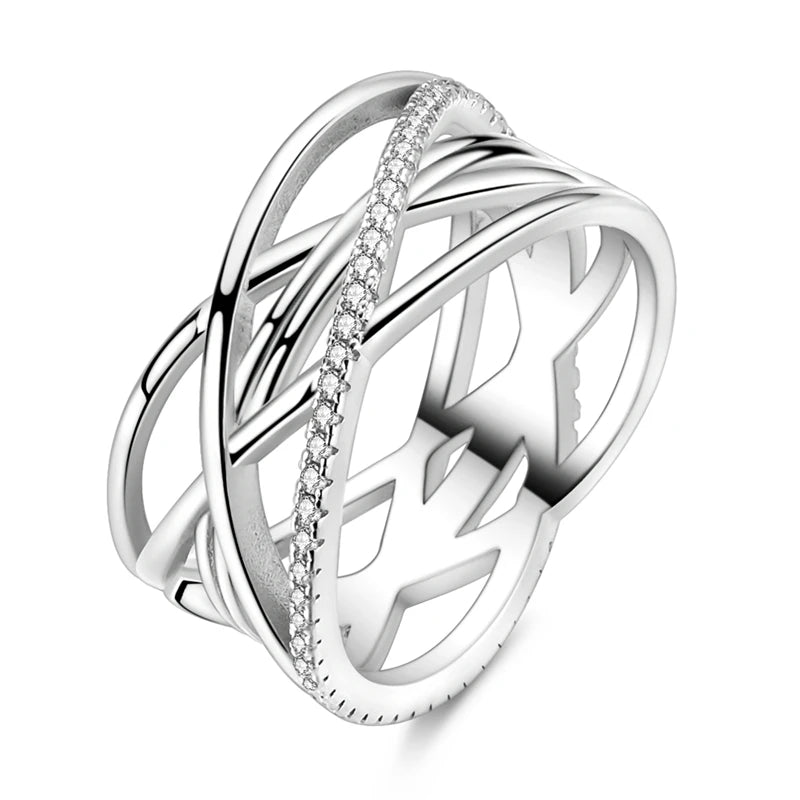 Rings 925 Silver Interwoven Line Rings Zircon Geometric Winding Rings Romantic Engagement Wedding Valentine Fine Jewelry Gift