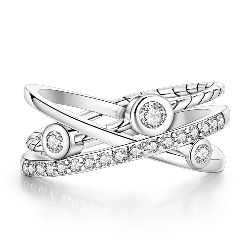 Rings 925 Silver Interwoven Line Rings Zircon Geometric Winding Rings Romantic Engagement Wedding Valentine Fine Jewelry Gift