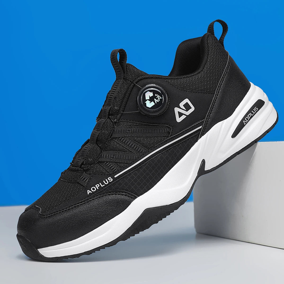 Men's Outdoor Hiking Shoes, New Leather and Mesh Combination with Rotating Buckle Design, Comfortable, Breathable, Versatile Casual Shoes, Men's Low-Top Lace-Up Thick-Soled Non-Slip Wear-Resistant Outdoor Trekking Shoes, Men'