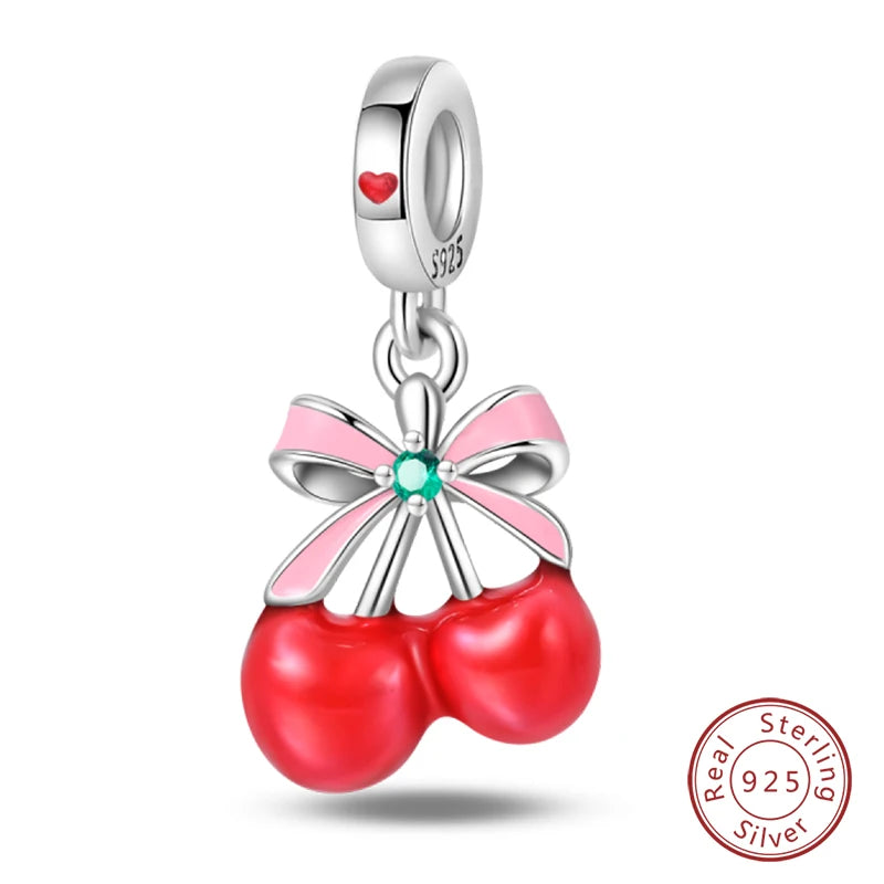 Original 925 Sterling Silver Red Charm Beads Red Wine Chili Dumbbell Pendant For Women Fit DIY Bracelet Birthday Jewelry Gift