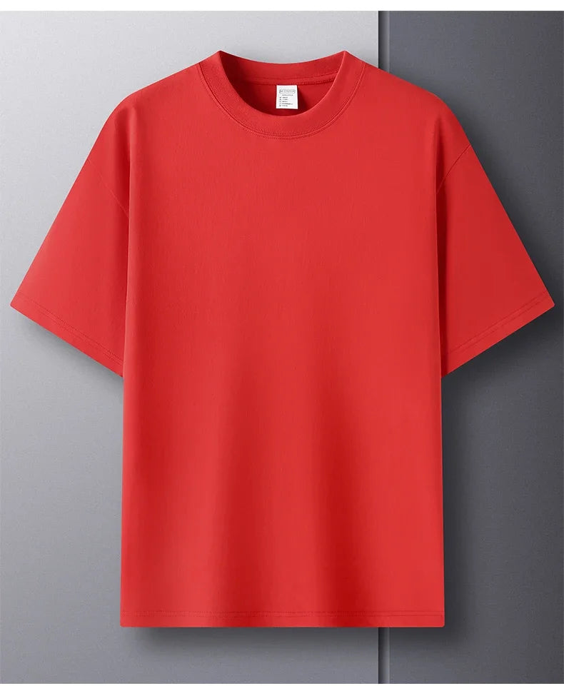 100% Pure Cotton Summer High-end Brand Men's Short Sleeve Round Neck Fashionable Style Half Sleeved Top Breathable T-shirt