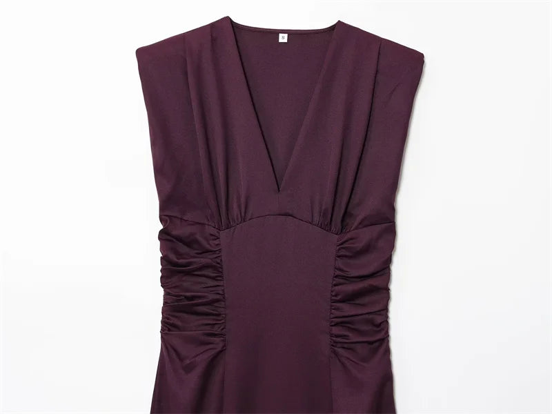 Women's Dress New Fall 2025 Purple Sleeveless Draped Dress Long Dress Elegant Personality Fashion
