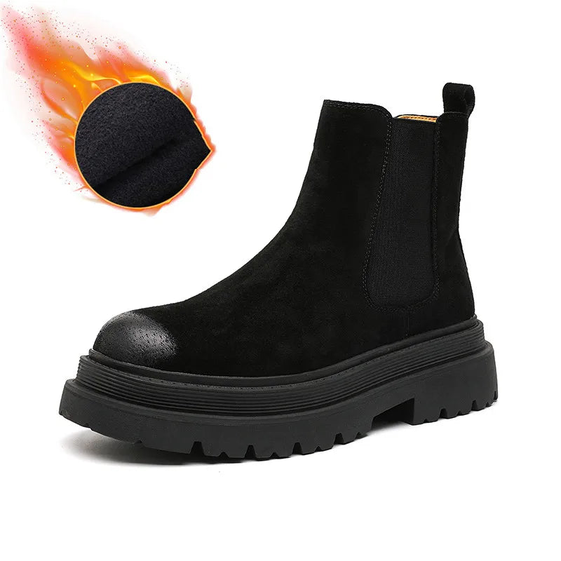 large size men casual party nightclub high chelsea boots slip-on cow suede leather shoes cowboy platform boot autumn winter bota
