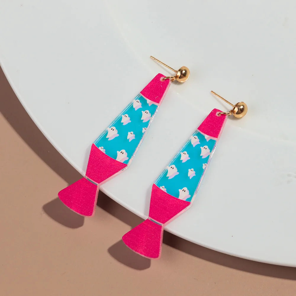 Halloween Day Acrylic Iridescent Colorful Lava lamp Earring for Women Cartoon Ghost Wave Point Drop Earrings 2024 Jewelry