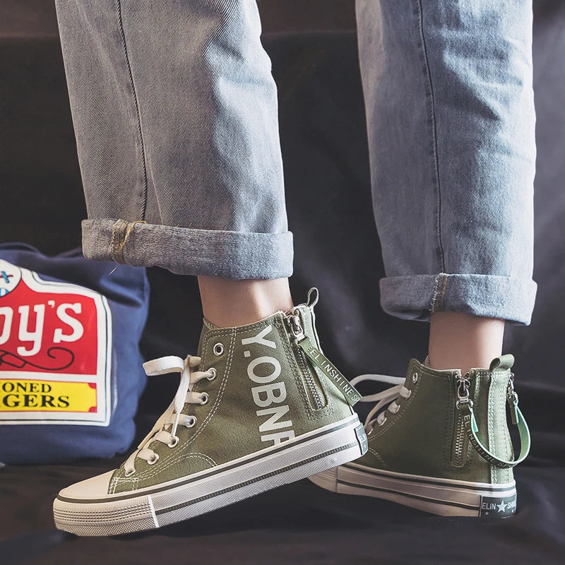 Fashion Purple Womens Canvas Shoes Spring and Autumn High Top Woman Shoes Zipper Breathable Canvas Sneakers Women Vulcanize Shoe