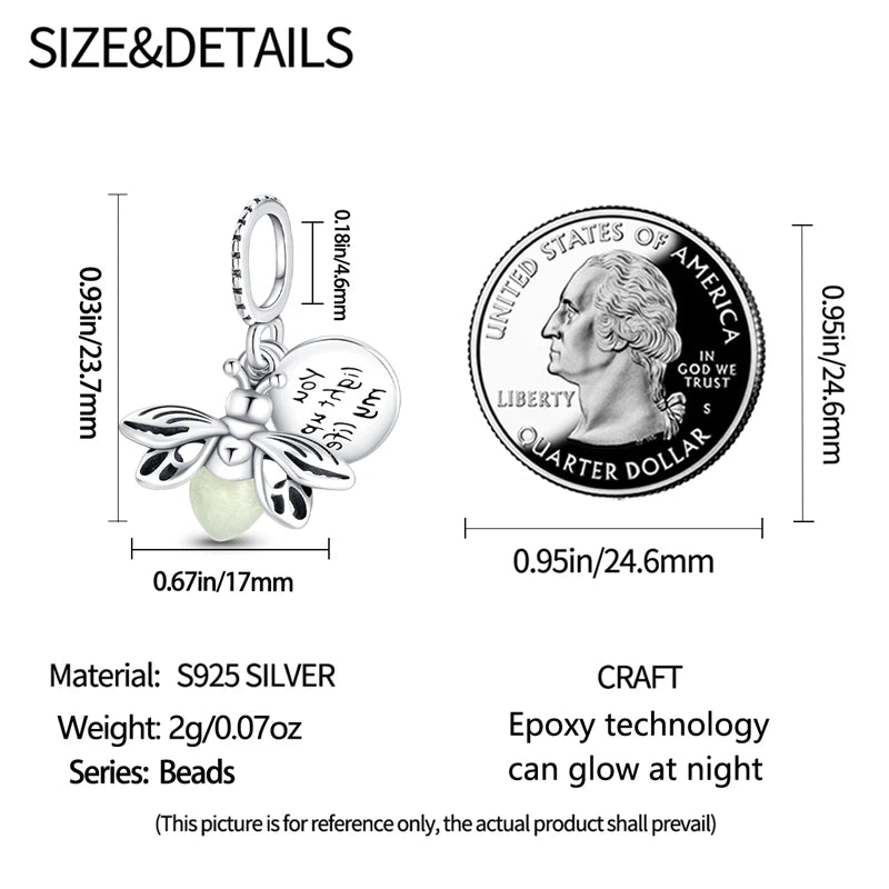 Hot Sale 925 Sterling Silver Charm Beads Glowing Luminous Firefly Star Light Bulb Pendant for Bracelet DIY Charms Jewelry