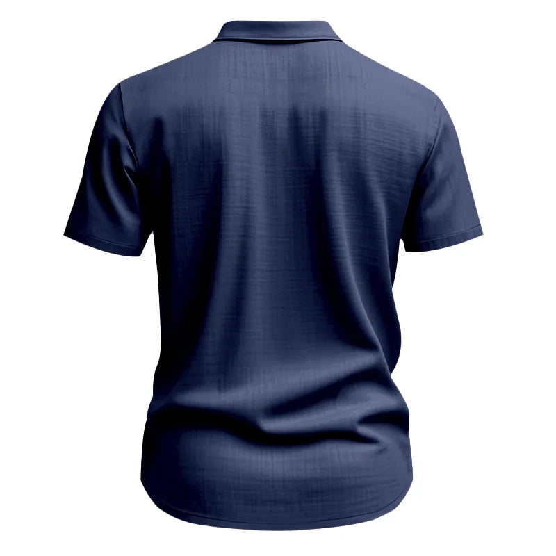 Men's Cotton Linen Short-Sleeved Shirt Summer Solid Color Stand-Up Collar Casual Beach Style plus Size S-5XL