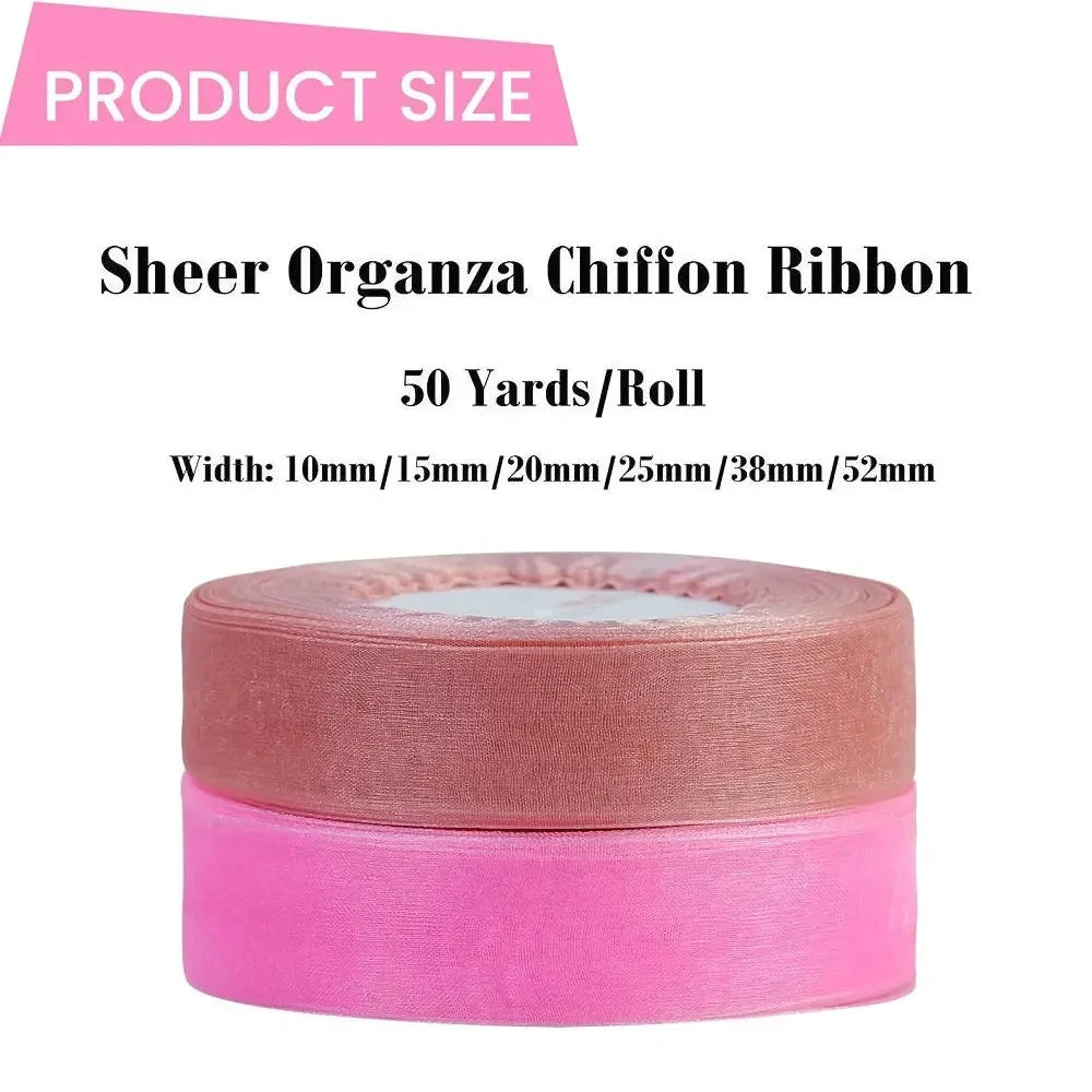 50 Yards Sheer Chiffon Ribbon Organza Lace Ribbons For DIY Crafts Christmas Halloween Wedding Decoration Gift Wrapping Fabric