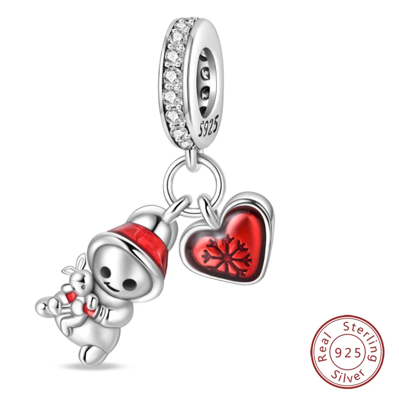 Original 925 Sterling Silver Red Charm Beads Red Wine Chili Dumbbell Pendant For Women Fit DIY Bracelet Birthday Jewelry Gift