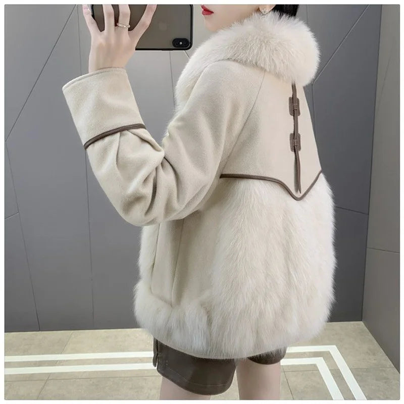 2023 New Autumn Winter with Fur Neighboring Fox Fur Grass Women's Coat Fashion Popular Down Cotton Coat Parker Coat Suede Trend