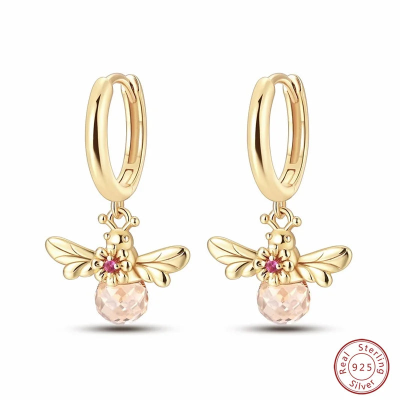 New in 925 Silver Color Gold Pearl Bee Irregularity Star Moon Earrings For Women 2024 Trending Fashion Jewelry Birthday Gifts