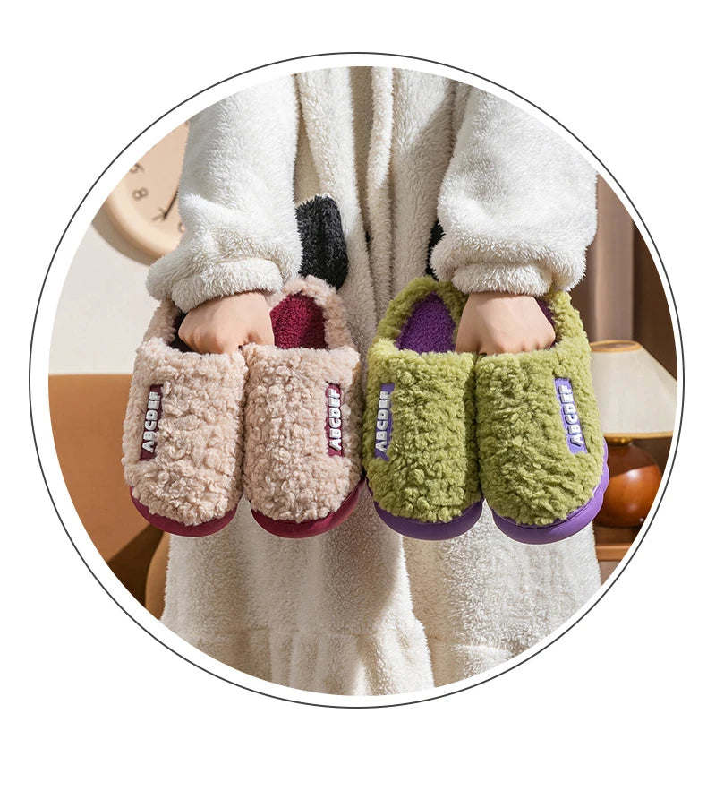 Warm Plush Winter Shoes Men Women Indoor Slippers Letter Anti-slip Soft Fur Couple Home Floor Cotton Slipper House Shoes 2023