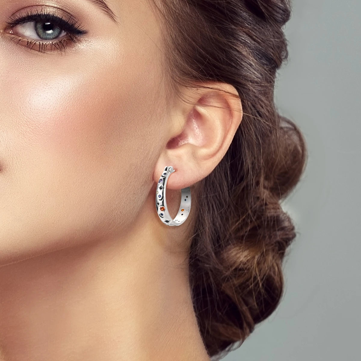 925 Sterling Silver Colored Zirconium Stars Hoop Earrings For Women Jewelry Anniversary WeddingMaking Jewelry Gift