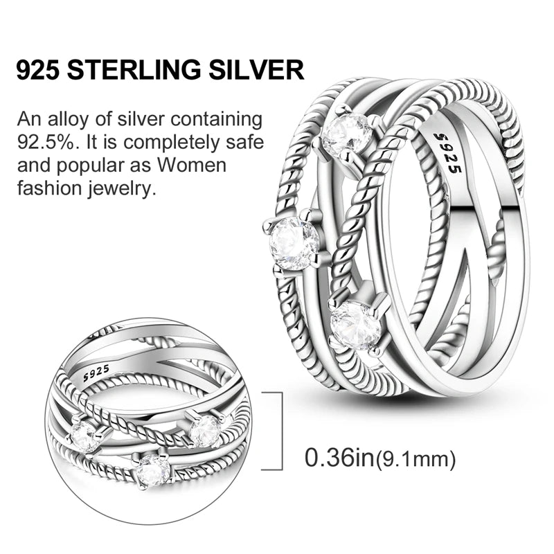 Rings 925 Silver Interwoven Line Rings Zircon Geometric Winding Rings Romantic Engagement Wedding Valentine Fine Jewelry Gift