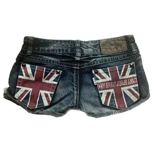 Y2K Mini Shorts Womens Harajuku Vintage Cross Graphic Pockets Embroidery Low Waist Shorts Gothic Sexy Hot Girl Hip Denim Shorts