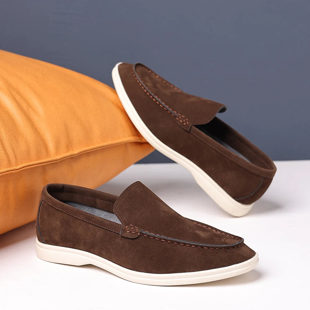 Brand Men's Suede Loafers Soft Leather Slip-On Shoes Comfortable Flat for Men Non-Slip Walking Shoes Casual Wear Business Shoes