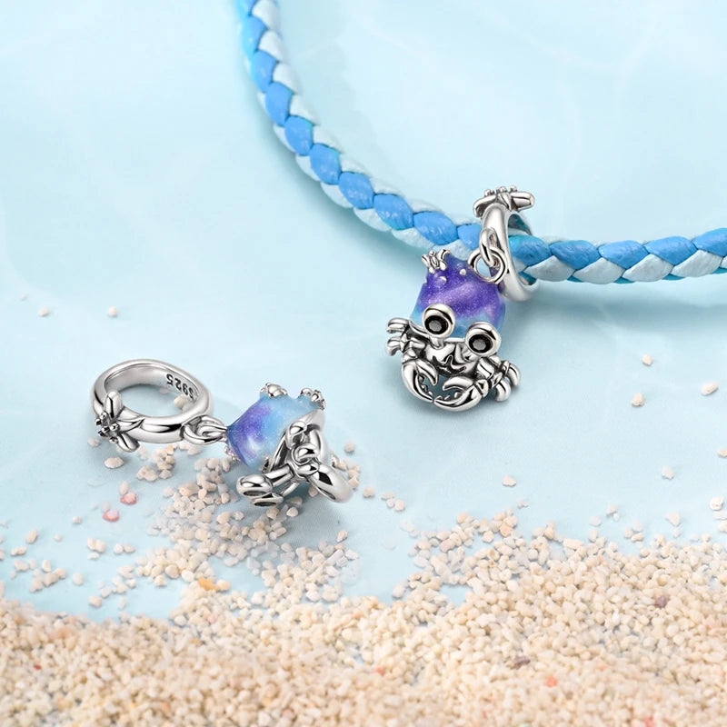 Original 925 Sterling Silver Charms Beads Blue Crab Red Lobster Charms Pendant For Women Fine DIY Bracelet Jewelry Gifts