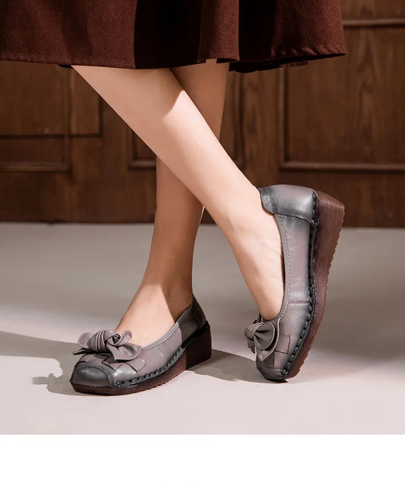 GKTINOO 4cm Weave Genuine Leather Flats Platform Wedge Loafer Women Oxfords Vintage Ethnic Summer Comfy Soft Soled Casual Shoes