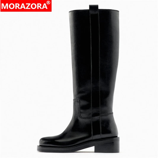 INS ZA Plus Size 34-43 New Fashion Full Genuine Leather Boots Women Slip On Knee High Boots Autumn Winter Straight Knight Botas