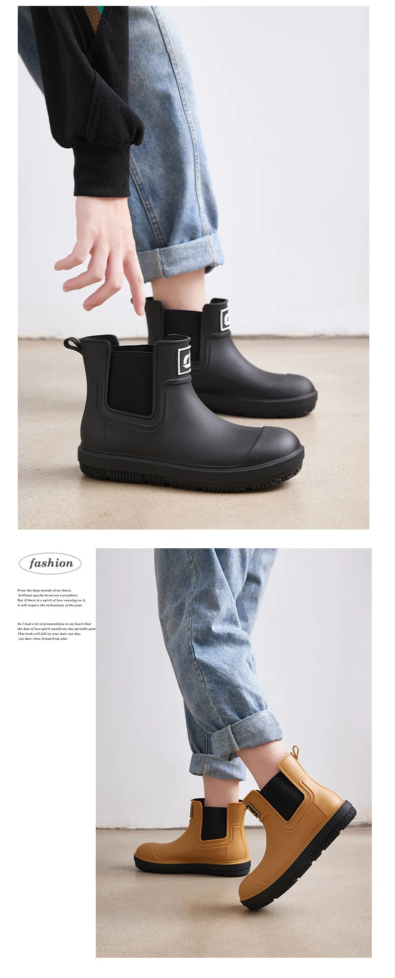 Versatile Casual Waterproof Men's Rain Shoes Short Boot Fleece Lined Warm Non-slip Wear Resistant Comfortable Outdoor Wear