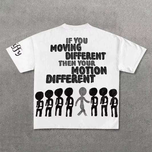 Vintage Motion Different Graphic 100% Cotton Short Sleeve T-Shirt Men Y2K Short Sleeves Oversize Tshirt Streetwear Women Tops