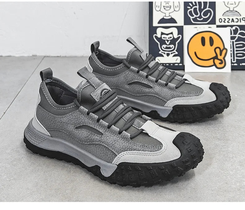 Outdoor Men Hiking Shoes Anti-slip Platform Men Sneakers Retro Leather Jogging Shoes Fashion Wear-resistant Trekking Shoes Male